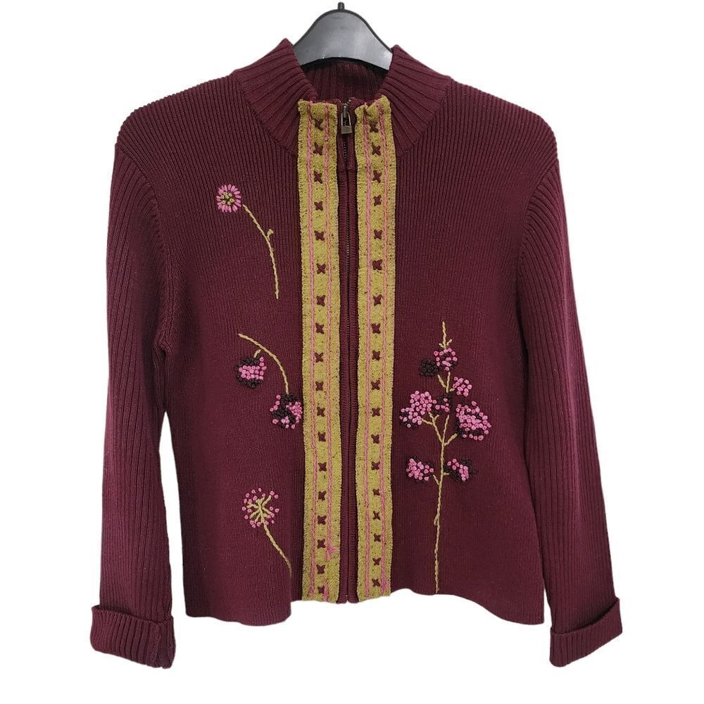 Telluride Clothing purple ribbed zip cardigan sz XL